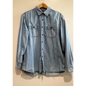 Port Authority Chambray Denim Button Up Shirt Mens Xl Light Wash Long Sleeve 90s